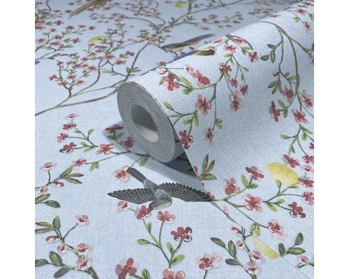 Behangrol met vogel- en bloemmotief