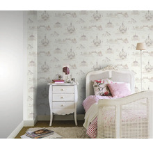 Kinderkamer met kasteel behang, nachtkastje en bed