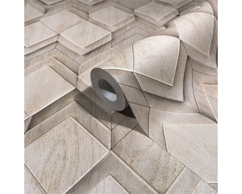 Rol driedimensionaal behang met geometrisch patroon