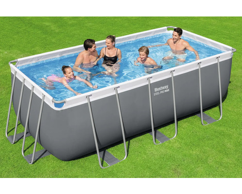 Bestway stalen frame zwembad met familie in de tuin