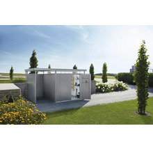 Tuinhuis met open deuren in tuinlandschap