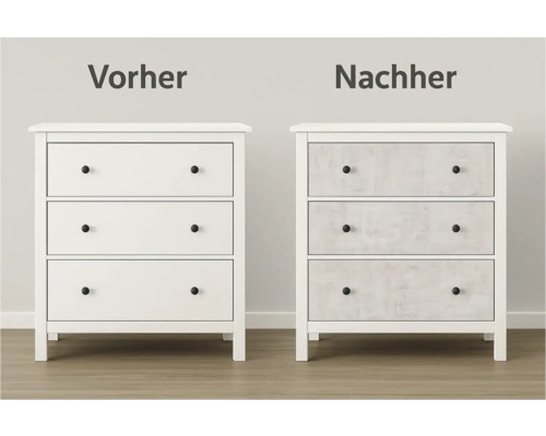 Voor en na: commode met drie laden