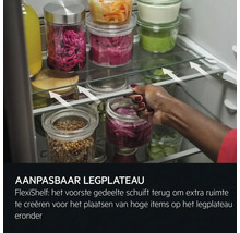 Koelkast met verstelbare glazen plank voor flexibel gebruik van de ruimte