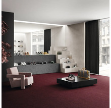 Interieur met vloerbedekking, fauteuil, tafel en productweergave van schoenen en accessoires