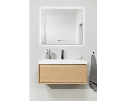 Wastafelmeubel met spiegel, kraan en handdoek