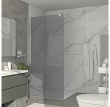 Moderne badkamer met douchewand, wastafel, toilet en radiator