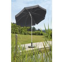 Grijze tuinzonne parasol op een houten terras