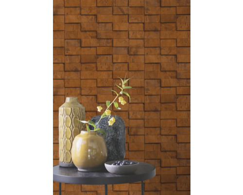 Decoratieve wandbekleding met bruine baksteenlook in de woonkamer.