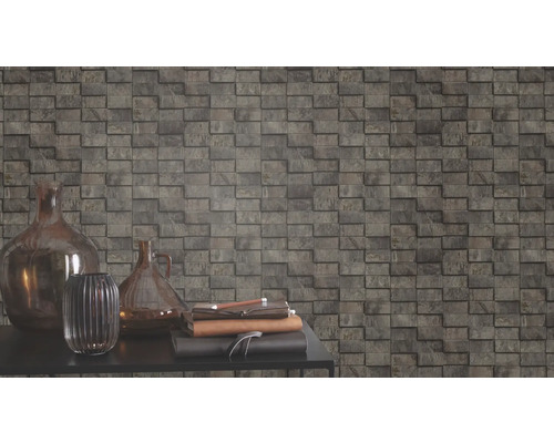 Behang met steeneffect in de woonkamer