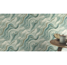 Behang met marmerpatroon in blauw- en goudtinten