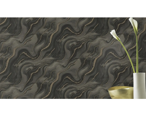 Behang met marmerpatroon in grijs en goud