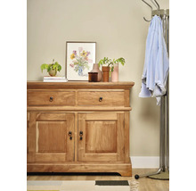 Houten dressoir met twee laden, twee deuren, decoratie en kapstok