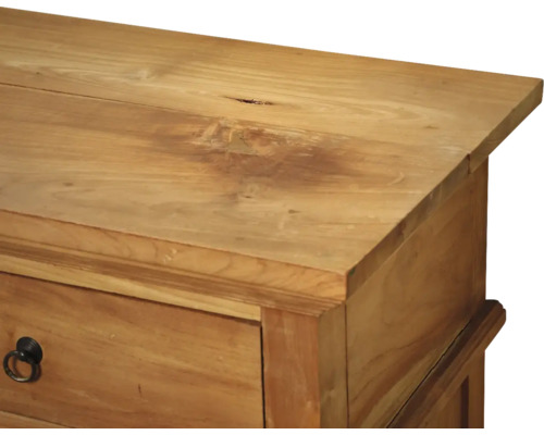 Detailopname van een houten meubel met lade