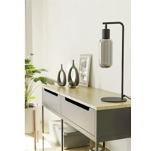 Decoratief dressoir met tafellamp, vazen en kamerplant voor een stijlvol interieur