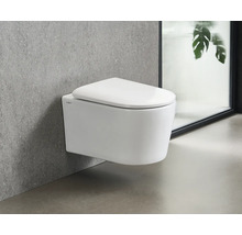 Hangtoilet van keramiek met toiletbril voor een grijze muur