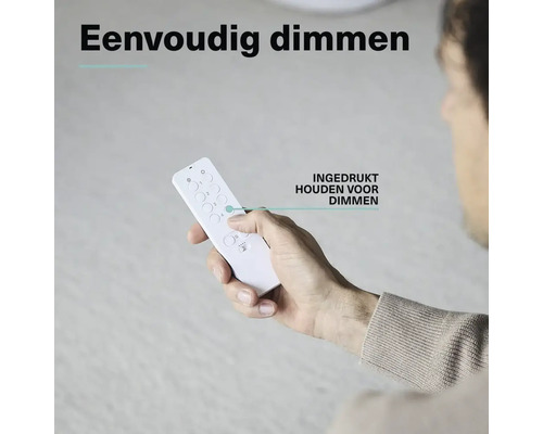 Persoon houdt een afstandsbediening vast om lichten te dimmen