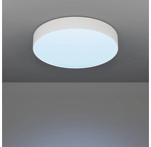 Ronde plafondlamp van kunststof aan het plafond gemonteerd