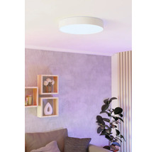 Plafondlamp in een modern ingerichte woonkamer.