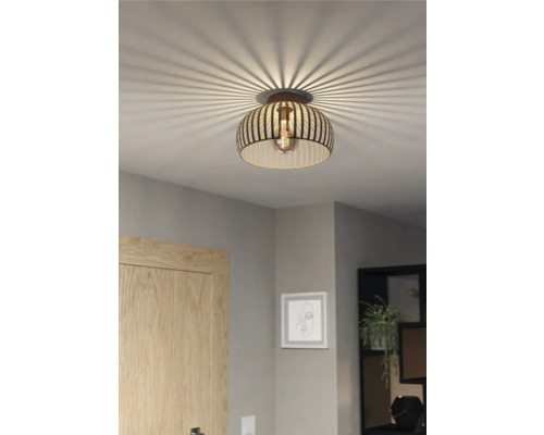 Plafondlamp met gestreepte lampenkap en gloeilamp