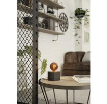 Woonkamer met tafellamp en plank