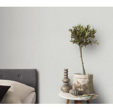 Slaapkamer met bed, bijzettafel, olijfboom en decoratie