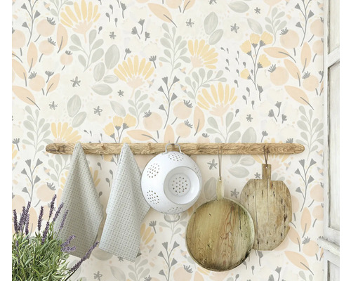 Bloemenbehang met keukendecoratie en planten