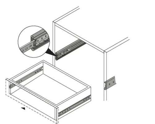 Tekening van een ladegeleider met lade