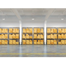 Magazijn met rekken vol dozen voor magazijnlogistiek