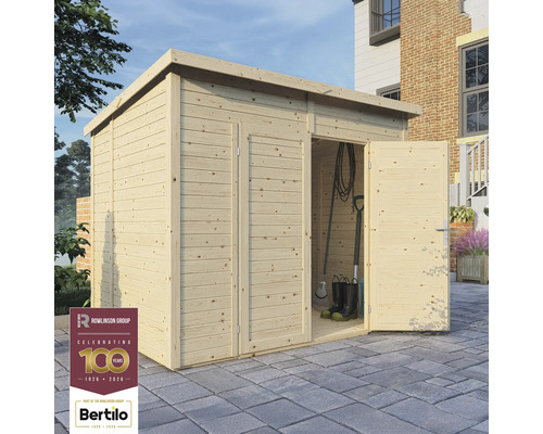 BERTILO Berging Timmo 4 incl. vloer onbehandeld, 239x181 cm Houten tuinhuis met dubbele deur en gereedschap