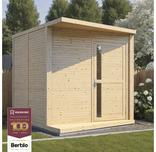Houten tuinhuis met deur en raam