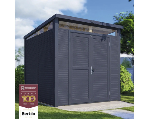 Houten tuinkast met dubbele deur op een gazon