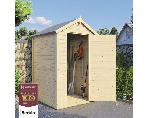 Tuinhuis - berging mini incl. vloer onbehandeld, 120x126 cm Houten tuinhuis met open deuren en tuingereedschap binnenin