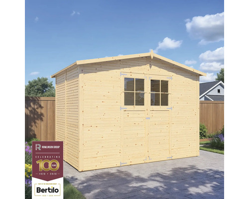 Houten tuinhuis met raam en dubbele deur