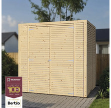 Houten tuinhuis met dubbele deur in de buitenlucht