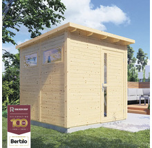 Houten tuinhuis met raam en deur