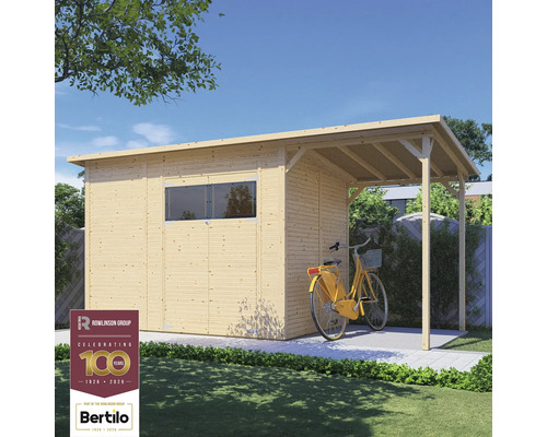 BERTILO Tuinhuis Fineline incl. overkapping Modern 4 Plus 501x231 cm Houten tuinhuis met afdak en fiets
