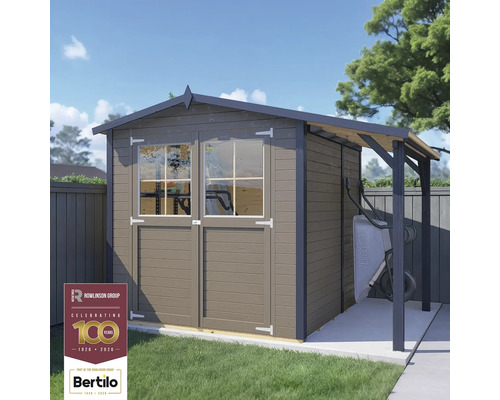 Tuinhuis met dubbele deur, ramen en afdak