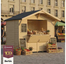 Houten marktkraam met brood en groenten