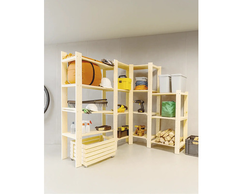 Houten rek systeem met gereedschap en accessoires