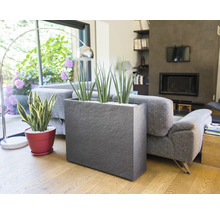 Woonkamer met plantenbakken en bank voor een lichte en vriendelijke sfeer.