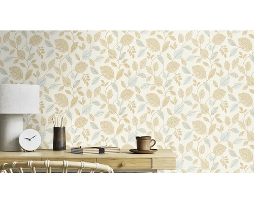 Decoratief behang met bladerpatroon op een kantoormuur