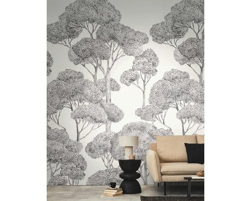 Kamerzicht met behang met boomtekening