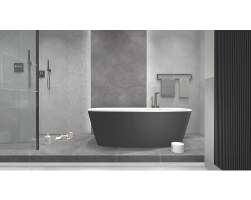 Moderne badkamer met vrijstaand bad, douche en handdoekradiator