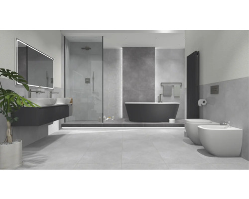 Badkamer met douche, bad, wastafel, spiegel, toilet en bidet