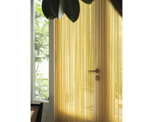 Kamer scène met draadgordijnen als deur gordijn