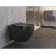 Wandhangend toilet in een heldere badkamer met douche en wastafel