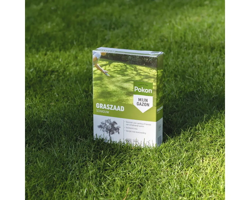 Pokon Graszaad Schaduw voor schaduwrijke plekken staand op een groen gazon.