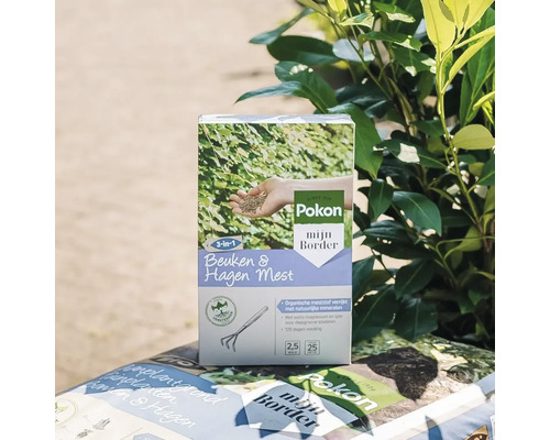 Pokon Beuken & Hagen Mest, 2,5 kilogram verpakking met organische meststof voor het bemesten van hagen en beuken.