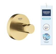 Grohe handdoekhaak van metaal in goud-look, geborsteld, voor wandmontage met QuickFix systeem om te lijmen of te schroeven.