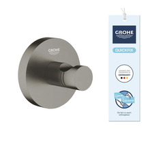 Grohe handdoekhaak van metaal in geborsteld donkergrijs met ronde wandbevestiging, geschikt om te lijmen of te schroeven.